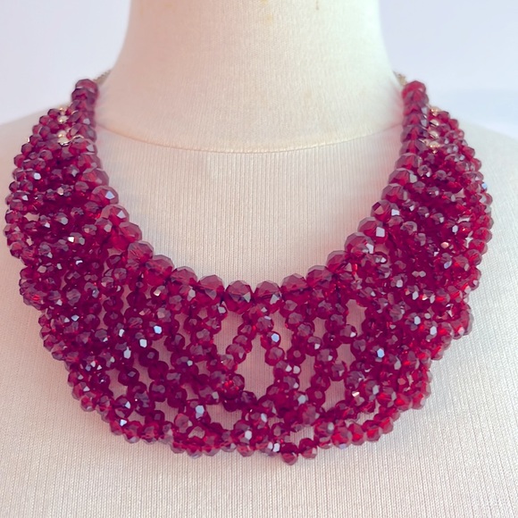Bella Red Burgundy Beads Statement Necklace - Picture 2 of 8